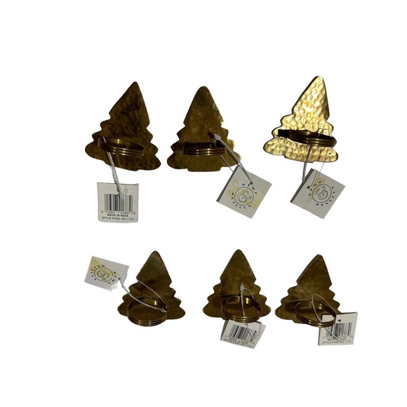 Vtg Kemp & Beatley Set of 6 Hammered Brass Gold Christmas Tree Napkin Rings NWT - Picture 8 of 9